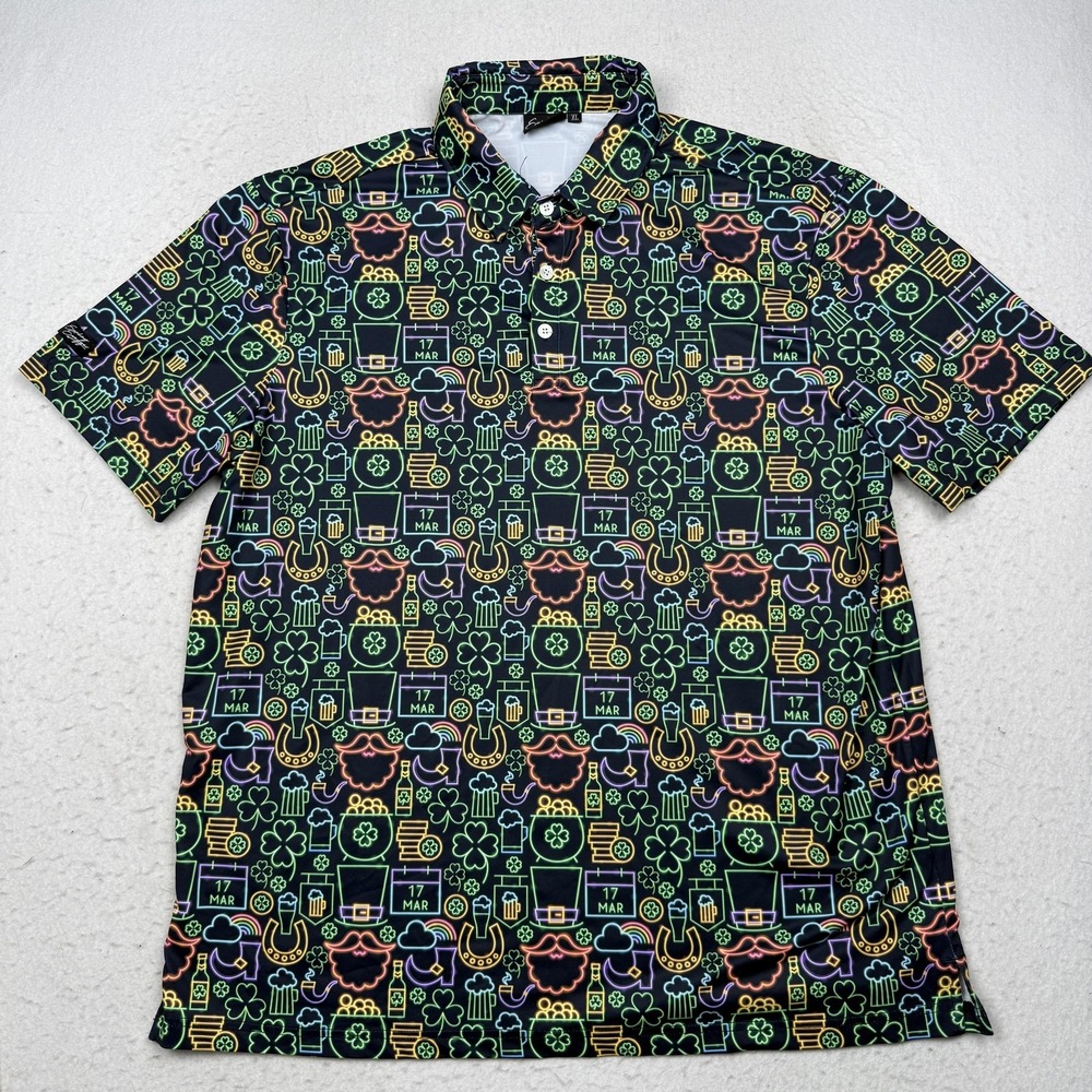 Sunday Swagger Polo Shirt Mens XL Neon St Patrick's Day Golf Print Stretch
